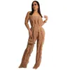 Women's Swimwear Women Beach Exit Trend 2023 Two Piece Summer Solid Color Patchwork Pants Suit Polyester Clothes For Dress And