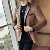 Ternos masculinos 2024 Autumn Corduroy Color Combation Blazer Youth Slim Fit Leather Patchwork Business Casual Basa