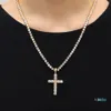 Shining Diamond Stone Cross Anhänger Halskette Schmuck Platin plattierte Männer Frauen Liebhaber Geschenkpaar Religiöser Schmuck232p