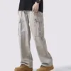 Pantaloni maschile uomini in forma libera da uomo retrò gamba con multi tasche per pantaloni da streetwear traspiranti colori solidi