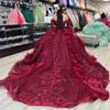 Red Sparkly Crystal Appliques Lace Quinceanera Dresses Ball Gown Sleeveless Beading Flower Ruffles Corset For Sweet 15 Girls