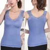 Camisoles Tanks Women Tank Top Breattable Women's vadderad spets med V -hals tjock varm smal passform för hösten damer