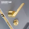 Dooroom Brass Door Lock Set Modern Gold Black Silver Interiror Bedroom Bathroom Double Wood Door Lever Set Dummy Handle Knob 231222