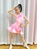 Bühnenbekleidung 2024 Pink Latin Perform Dance Kostüm Girls Sommerkleid Cha Rumba Performance Anzug Kinder Übungskleidung