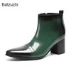 Batzuzhi, новинка 2023, элегантные мужские ботинки, мужские кожаные короткие ботинки на высоком каблуке 7 см, мужская модная часть, мужские свадебные ботинки, US6-12!