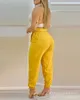 Pantalon féminin en deux pièces 2023 Summer Fashion Set Fomen's Femme Two-Yel Yellow Halter Top - avec un style polyvalent sexy à lacets sexy