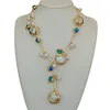 Yygem Blue Murano Glass Freshwater Cultured White Keshi Pearl Gold Filled Chain Necklace 21 "231222