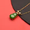 Lucky Natural Jade White Gold Diamond Nice Green Color Icy Jadeite Cucurbit Pendant Charms
