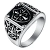 Modeguldfärg Fleur de Lis Shield Ring Men Silver-färg Cross Crest Signet Ring rostfritt stål Biker smycken storlek 7-1181V