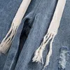 Jeans maschile foufurieux hip hop estate per pantaloni elastici della gamba a larga gamba rotta americana.