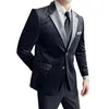 Men's Suits 2024 Autumn Corduroy Color Matching Blazer Youth Slim Fit Leather Patchwork Casual Business Handsome