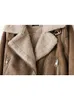 Jaqueta marrón de lluvia zack para mujeres 2023 Invierno Vintage Fur Lapel Integrada Mangas largas Jackets Femeninos CHIC 231222
