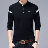 Autumn Men's Men's Mandarin Collar Slaves Longa Tshirts Trend Trend Cotton Algodão Coreano Camisa Polo Rotulando Tops Male para a Primavera 4xl 231222