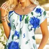 Dames Polo's Fashion Spring/Summer Bloemvouw Afdrukken Korte mouwen Ronde nek los