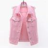 Women's Vests Autumn Women Denim Sleeveless Waistcoat Students Casual Tops Jeans Jackets Red Pink Purple Yellow Blue White