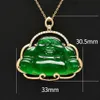 Kinesisk Maitreya Buddha Jade Gemstone Jewelry Gold Natural Green Jadeite Necklace Pendant