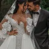 Vestidos de noiva de renda elegantes de miçangas de miçangas elegantes, vestidos de noiva sereia com trem destacável fora do ombro Applique Ivory Over Skirt Bride Dress