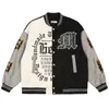 Mäns Patchwork Baseball Jacket Autumn Loose High Street Letter broderade kvinnliga rockar Bomber Spring Unisex 2023 231222