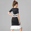 Stage Wear Black Latin Dance Dress Ice Silk Fabric Woman Practice Skirt Short-sleeve Sexy Dresses Professional Performance Suit