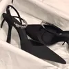 Kleiderschuhe 2023 Sommer Rhein-Drill Brief High Heels Sexy pointy Stiletto mit einem Wort Schnalle Bag Kopf Sandalen Frauen Frauen