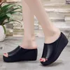 Slippers Female Chaussures Ladies Peep Toe Med Big Size Platform sur un coin 2023 Girl Slides Fabric Pu Scandales Basic