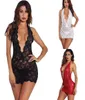 Kvinnor Sleepwear Mini Bodycon Chemise Dress White Red Black Spets och Mesh Sheer Backless Babydoll med GString Sexig underkläderuppsättning S1854464