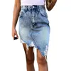 Skirts Fashion Irregular Hem Wrap Hip Skirt 2023 Summer Slim Broken Holes Denim Half-body Dresses Female Comfortable Casual Streetwear