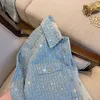 Coréen paillettes brillantes jean veste femmes vestes denim vestes femme vintage lâche manteau effiloché filles décontractées dame 231222