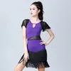 Stage Wear 2023 Ladies Latin Dance Tassel Dress Black Purple Costumes Short Sleeve Salsa V-neck Rumba/samba Perform Fitness Dancewear