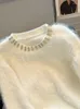 Kadın Sweaters Fashion Basit Klasik Beyaz Örme Jumper Vintage O-Beeck Uzun Kollu Peluş Külep Mori Kız Sıcak Kazak Y2K