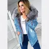 2024 Fashion Hooded Big Collar Denim Veste de jean Femmes Femme Médin-Leng longueur Cabinet Coat déchiré pour 231222