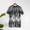 Bluzki damskie 2024 Summer Casual T Shirt moda Solidne cekiny klubu nocne krótkie rękawy Topy Trendy Lose O Necka Streetwear Tees