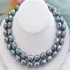 Noblest Rare Natural 12-15mm South Sea Black Blue Pearl Necklace 35 Gold Clasp239e