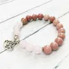 MG0513 NY DESIGN Women's Chakra Armband Matte Rose Quartz Rhodonite Armband Lotus Yoga Balance Jewely Whole2139