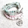 Mg0631 6 mm kiwi jasper lotus fiore fascino bracciale rosa quarzo 108 mala yoga braccialetto femminile polso mala braccialeta267z