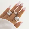 Jewelry Exaggerated Smooth Ball Open Ring Set Female INS Small Geometric Curved Hand Jewelry