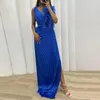 Casual Dresses Sexig Deep V ärmlös Slim Cocktail Dress 2023 Fashion Feather Patchwork Split Party Elegant Draped Women's Long