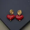 Dangle Earrings European And American Foreign Trade Medieval Minority Jewelry Red Love Hand-fired Glass Retro Female