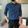 Mäns casual skjortor 9 färg plus storlek randig blus män sommar vårknapp smal koreansk camisa maskulina affärs social man klänning