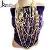 Exaggerated beaded super long pendants necklace women trendy pearl choker necklace body jewelry gold shoulder chain Y200918240D