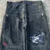 힙합 만화 그래픽 자수 jnco 청바지 바지 y2k mens harajuku baggy 청바지 고딕 높은 허리 와이드 바지 스트리트웨어 231222