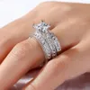 Anneaux de diamant simulés princesse de luxe Sets 3 en 1 anneau de mariage de fiançailles pour femmes 14k bijoux plaqué d'or blanc221v