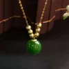 Vintage Green Jade Gemstone Jewelry Gold 9.5Mm Natural Hetian Jasper Pendant Necklace