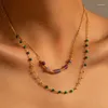 Hänge halsband uworld rostfritt stål rep kedja färgglad turkos stenhalsband sol charm grön zirkon pärla juvel krage para mujer