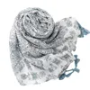 Bomull och linne känns halsduk retro etnisk stil blå grå liten blomma tofs halsduk sjal för kvinnor