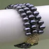 3 Stränge natürlicher 8-9 mm tahitianer schwarzes Perlenarmband W295H