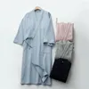 Vêtements de nuit masculins 1pcs unisexes simples couleurs solides kimono nightgown automne mince cardigan de nuit à lacets de nuit à manches longues