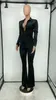 Pantaloni da donna a due pezzi set di velluto nero da donna 2 bottone di moda aperto v manica lunga camicia top tracce