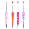 4Pcs Valentine's Day Heart Beaded Ballpoint Pen DIY Beadable Pens For Writing Student Office School Supplies