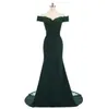 Ny ankomst Dark Green V Neck Cap Sleeve Vintage Lace Appliques Pärlade sjöjungfru brudtärna klänningar Festklänningar Vestido de Festa